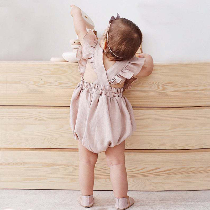 Personalized Cotton Linen Baby Romper | Custom Name Embroidery