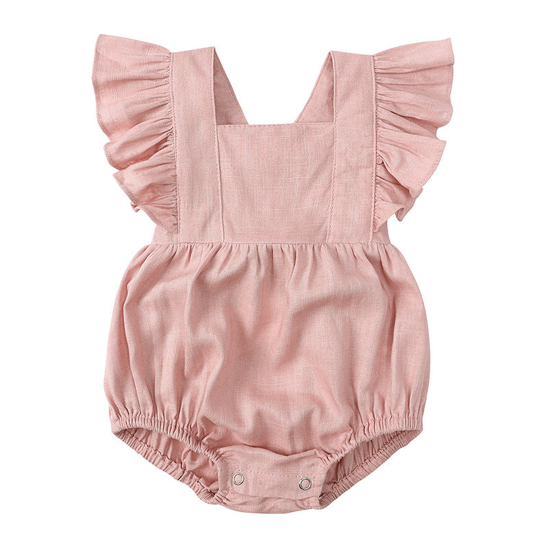 Personalized Cotton Linen Baby Romper | Custom Name Embroidery