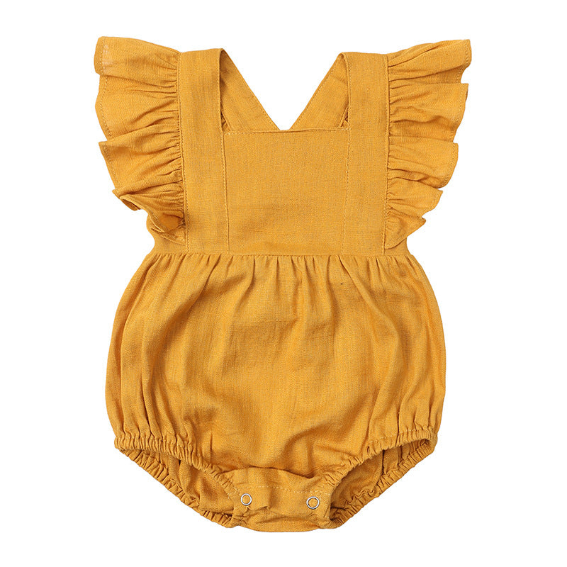 Personalized Cotton Linen Baby Romper | Custom Name Embroidery