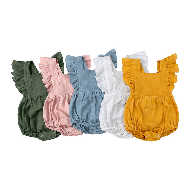 Personalized Cotton Linen Baby Romper | Custom Name Embroidery
