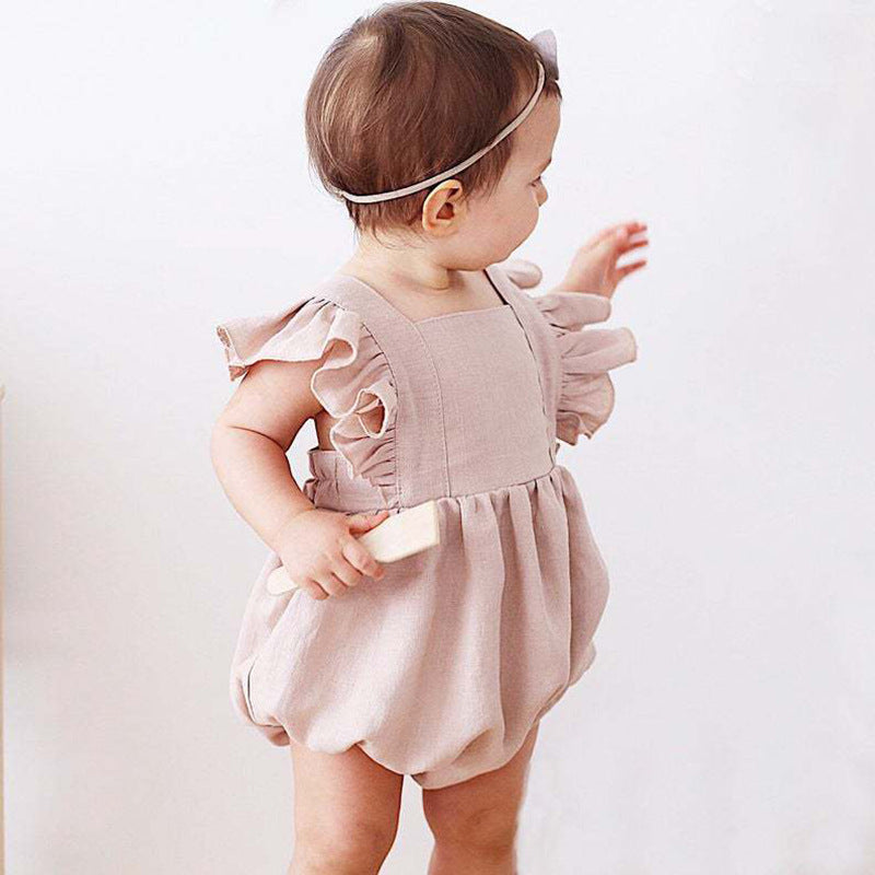 Personalized Cotton Linen Baby Romper | Custom Name Embroidery