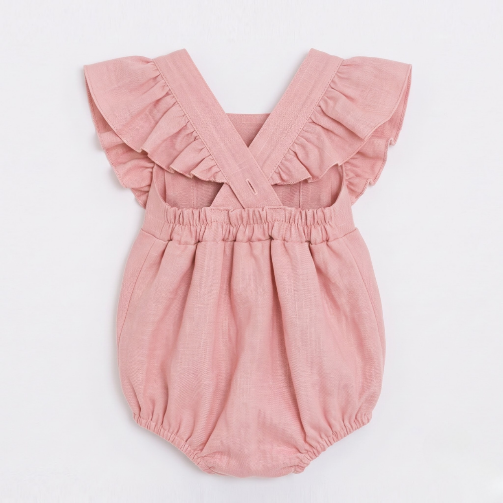 Baby Girl Strawberry Romper | Smocked Summer Bubble Romper  | Ruffle Flutter Sleeves | Newborn Gift