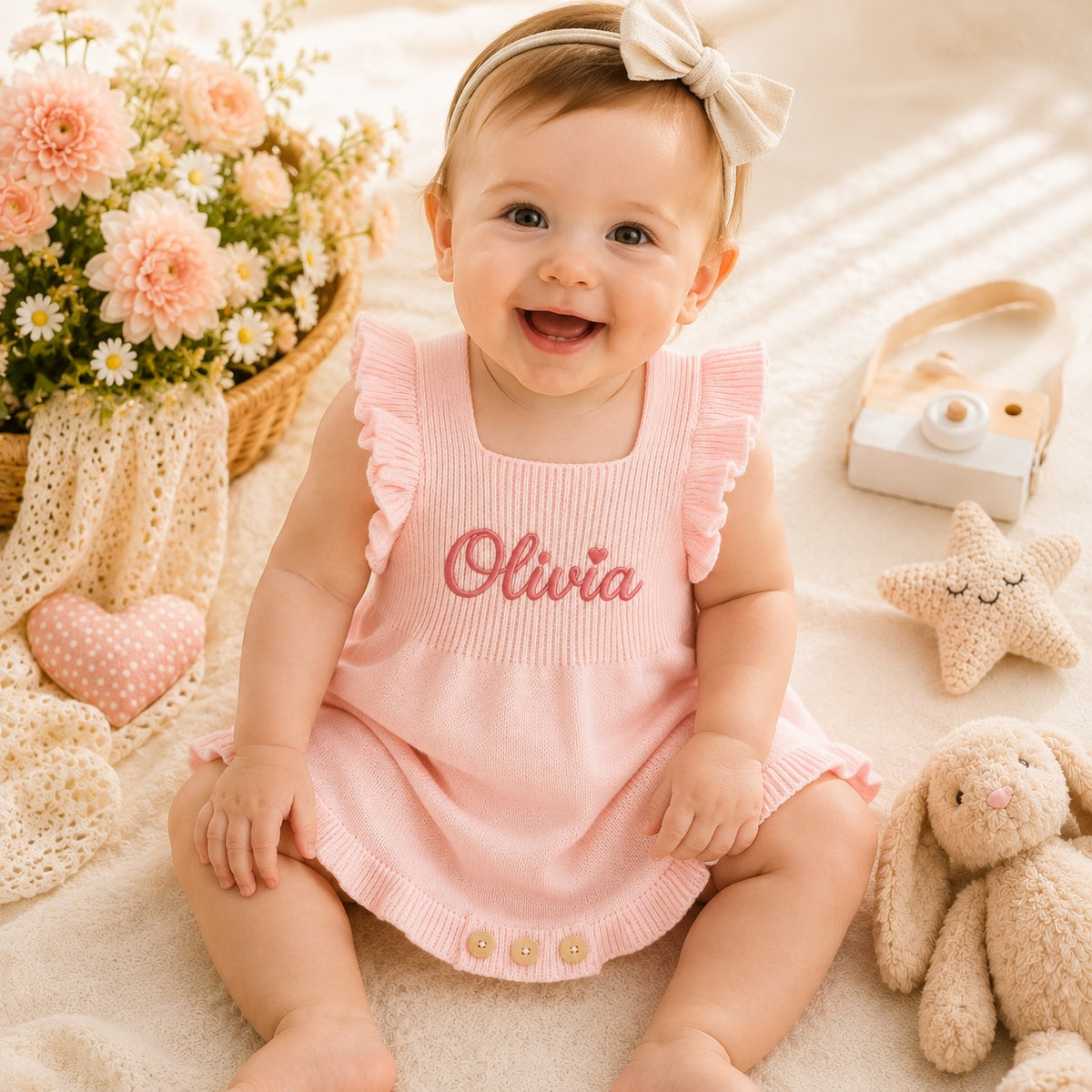 Personalized Baby Romper Dress | Custom Name Embroidered Baby Outfit