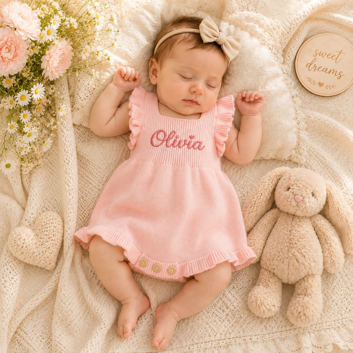 Personalized Baby Romper Dress | Custom Name Embroidered Baby Outfit