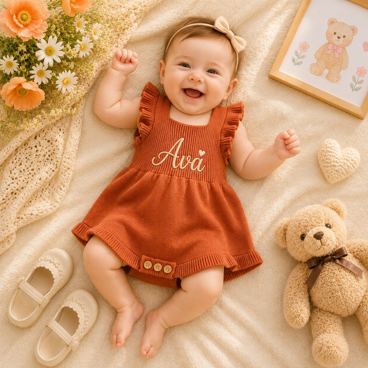 Personalized Baby Romper Dress | Custom Name Embroidered Baby Outfit