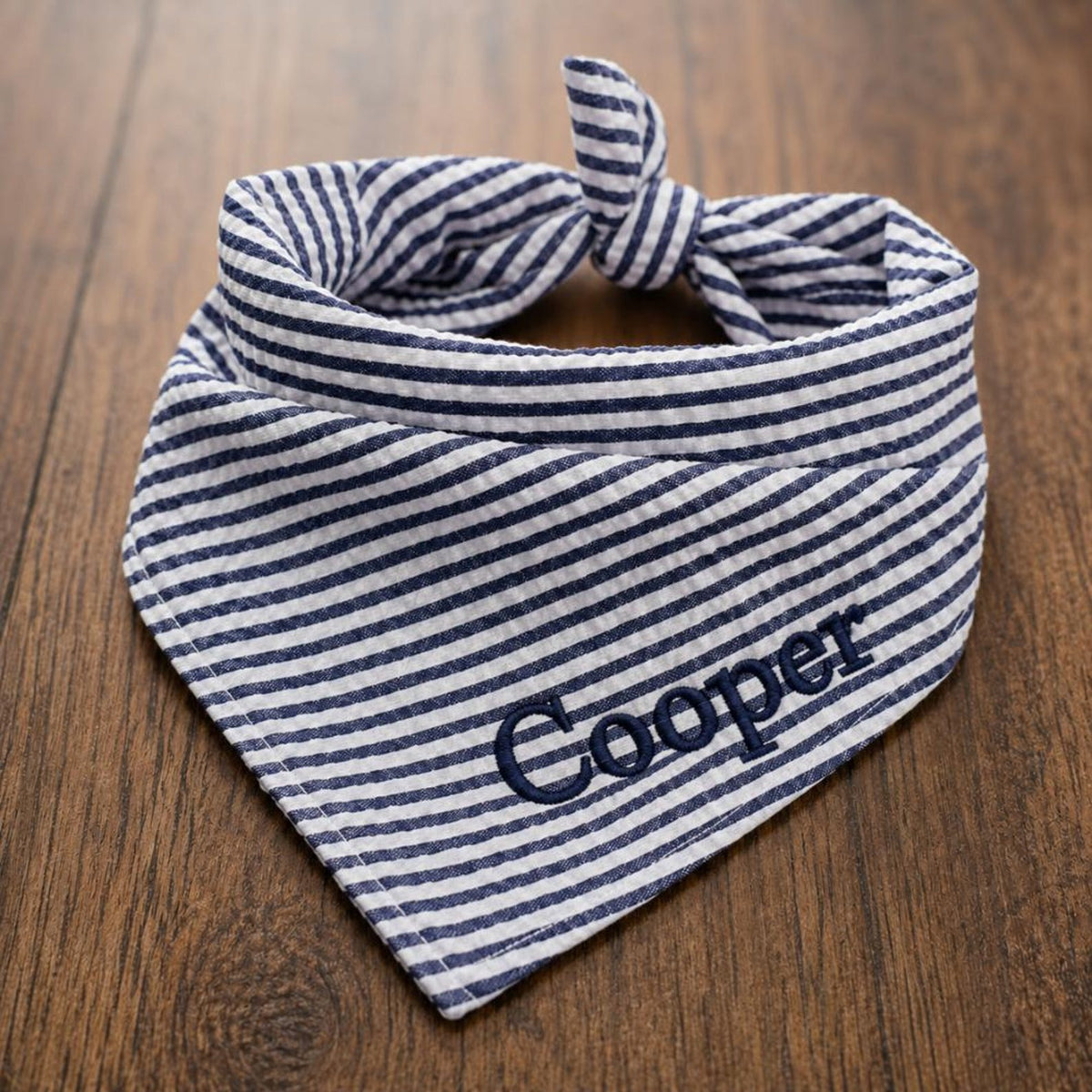 Custom Dog Bandana Embroidered | Personalized Pet Bandana with Name | Seersucker Striped Dog Scarf | Custom Puppy Gift | Cat Bandana Tie On