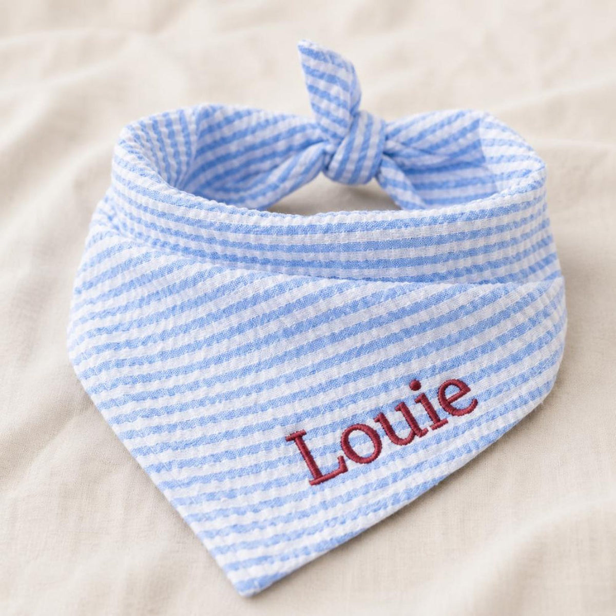 Custom Dog Bandana Embroidered | Personalized Pet Bandana with Name | Seersucker Striped Dog Scarf | Custom Puppy Gift | Cat Bandana Tie On