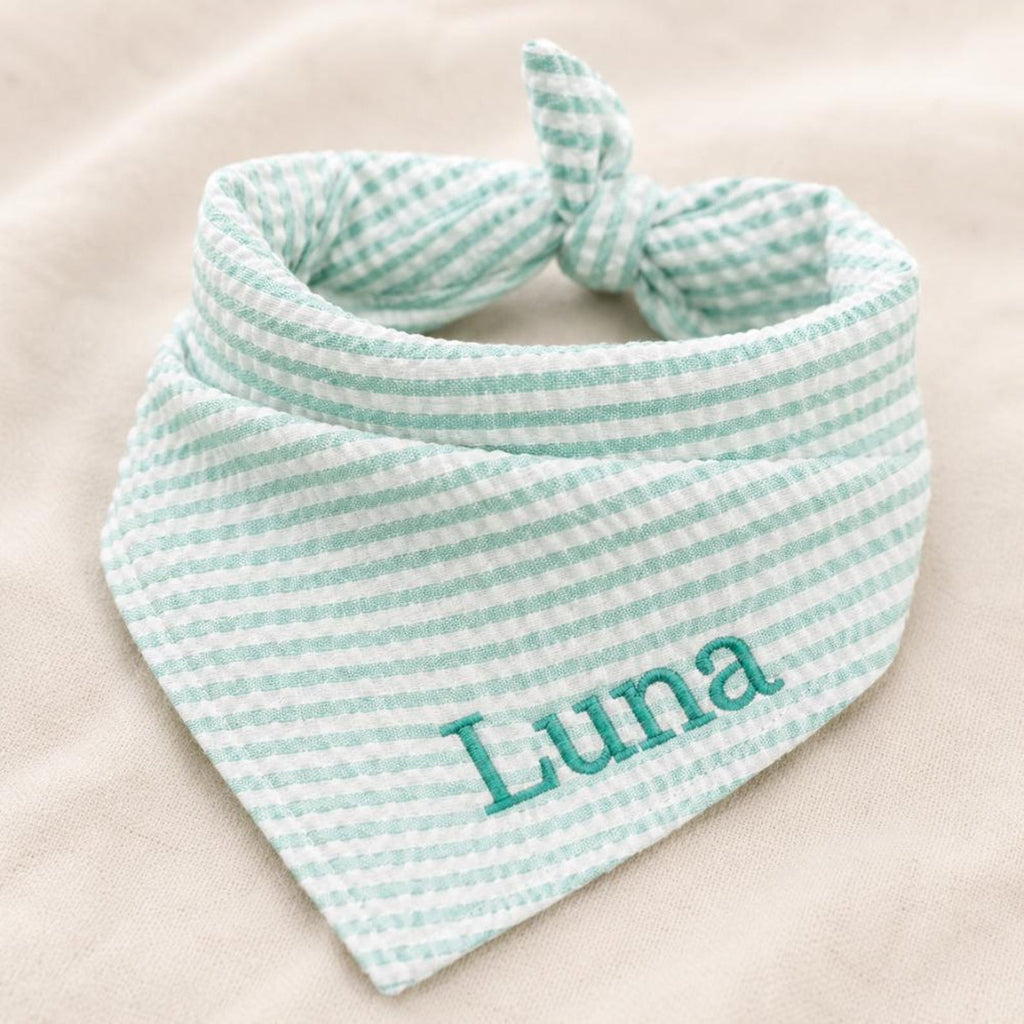 Custom Dog Bandana Embroidered | Personalized Pet Bandana with Name | Seersucker Striped Dog Scarf | Custom Puppy Gift | Cat Bandana Tie On