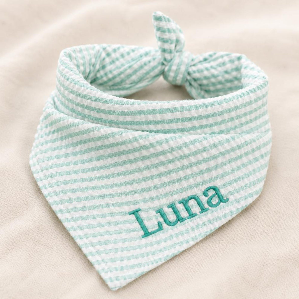 Custom Dog Bandana Embroidered | Personalized Pet Bandana with Name | Seersucker Striped Dog Scarf | Custom Puppy Gift | Cat Bandana Tie On