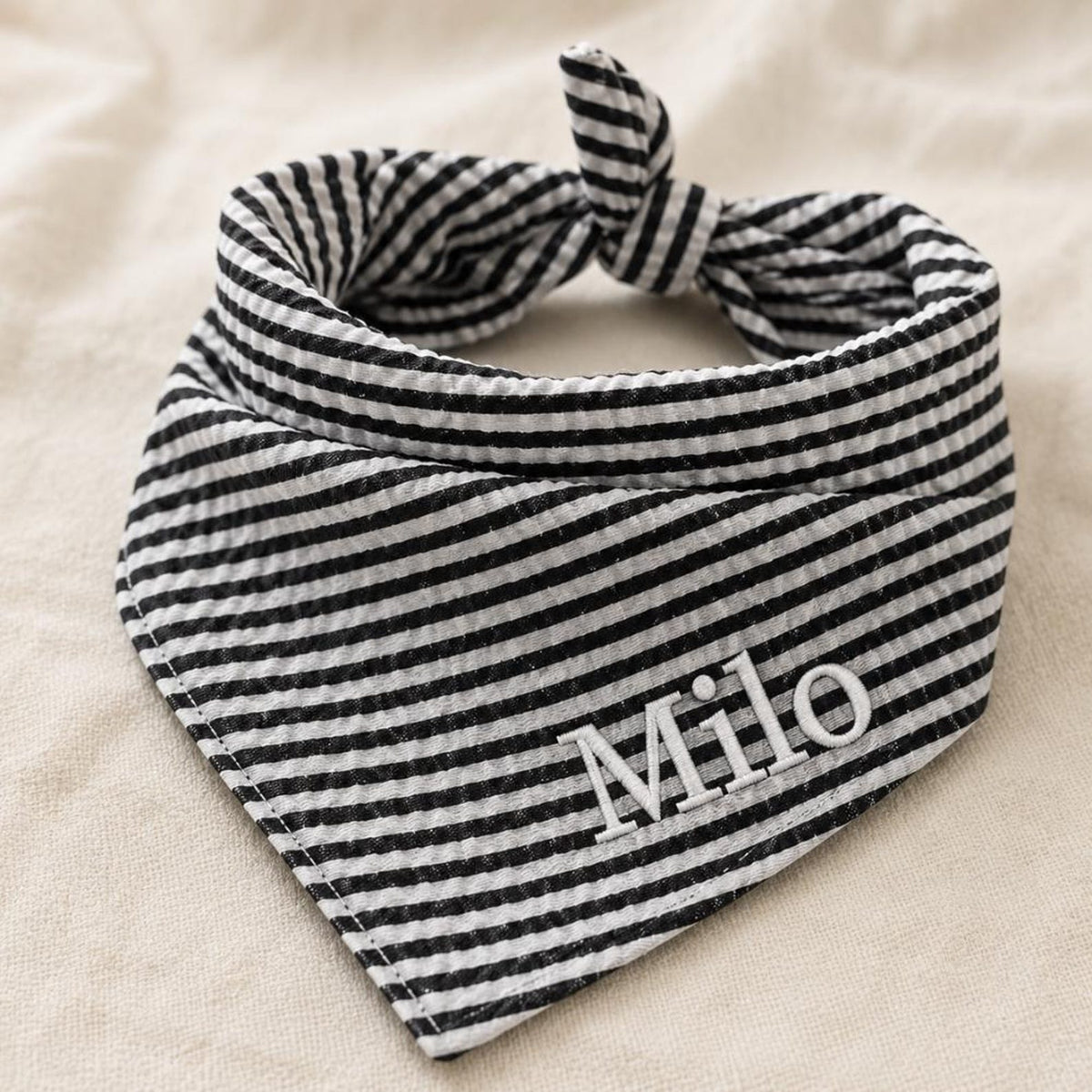 Custom Dog Bandana Embroidered | Personalized Pet Bandana with Name | Seersucker Striped Dog Scarf | Custom Puppy Gift | Cat Bandana Tie On