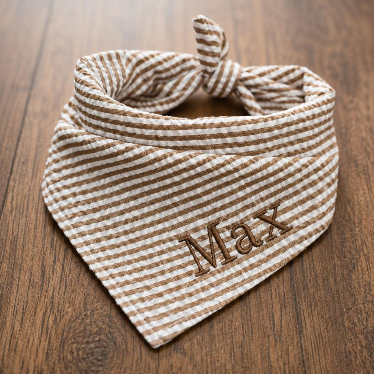 Custom Dog Bandana Embroidered | Personalized Pet Bandana with Name | Seersucker Striped Dog Scarf | Custom Puppy Gift | Cat Bandana Tie On