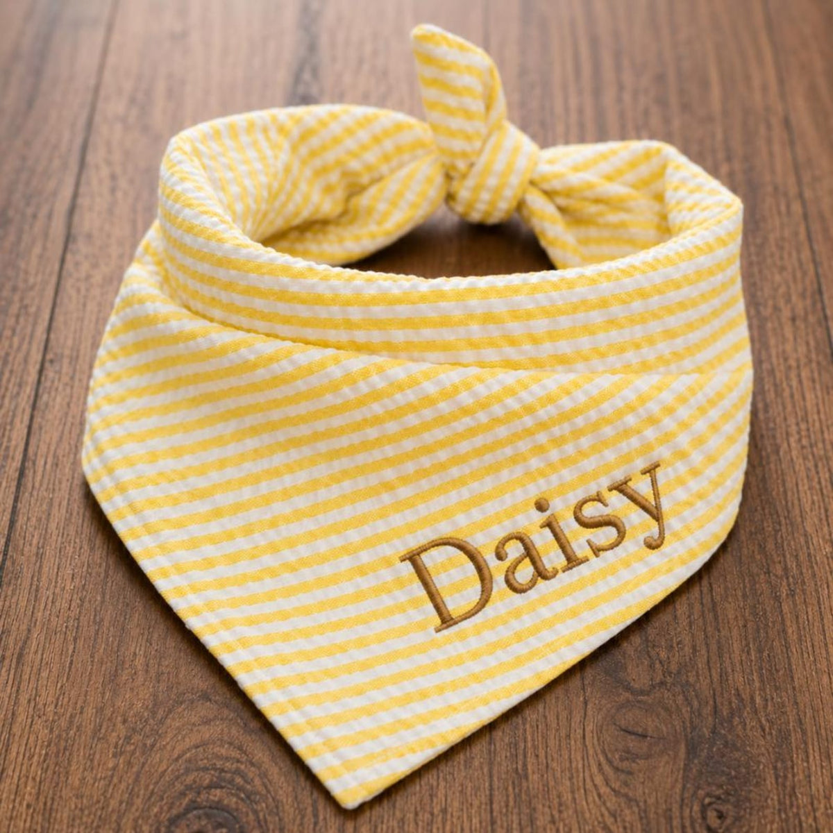 Custom Dog Bandana Embroidered | Personalized Pet Bandana with Name | Seersucker Striped Dog Scarf | Custom Puppy Gift | Cat Bandana Tie On
